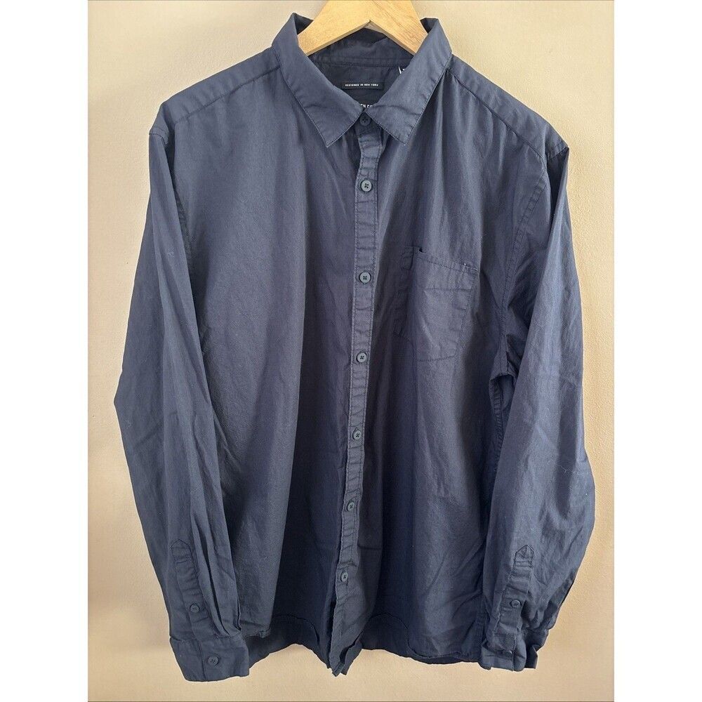 Kenneth Cole Men’s XL Slim Fit Button Down Shirt Navy Blue Dress Casual